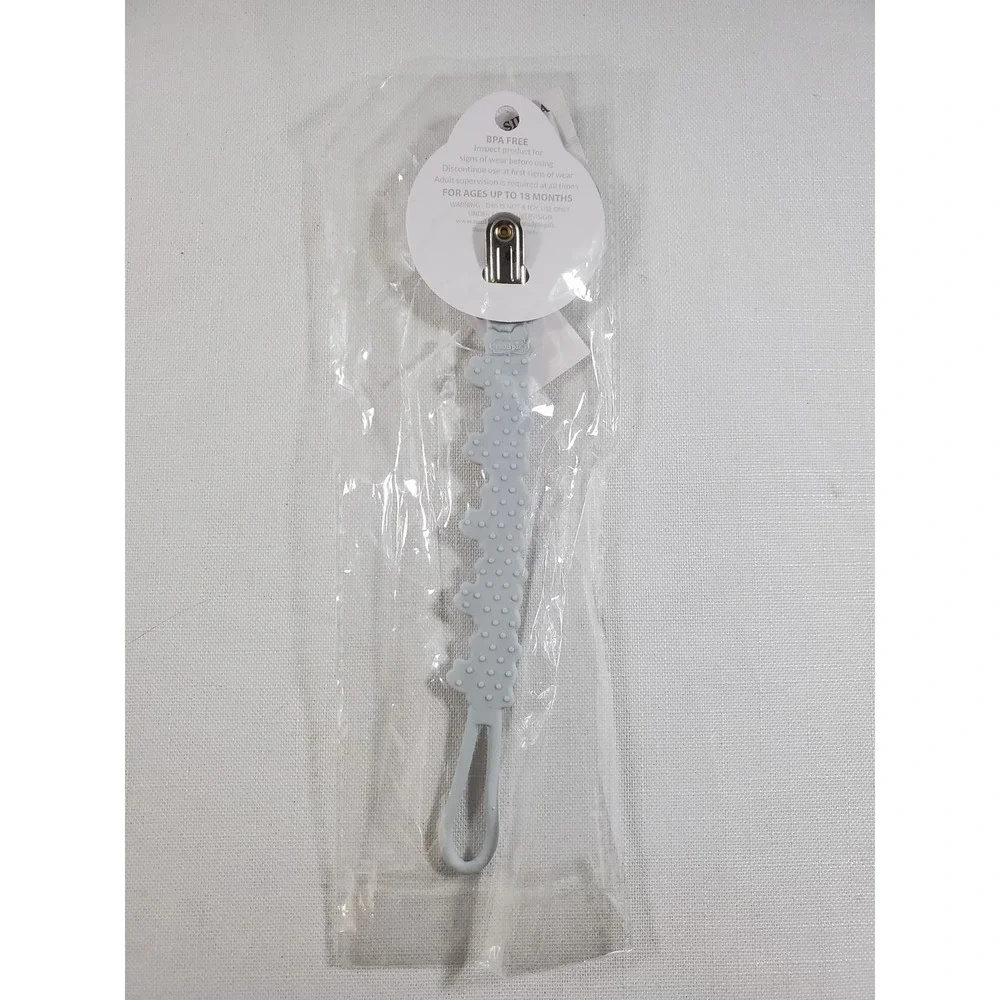 Mud Pie Bunny Silicone Pacifier Strap Clip Gray BPA Free Baby Paci Holder NEW